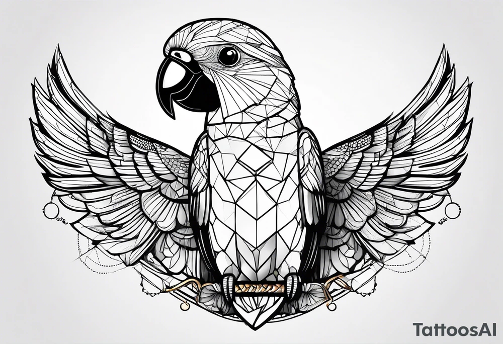 geometric black headed caique parrot tattoo idea