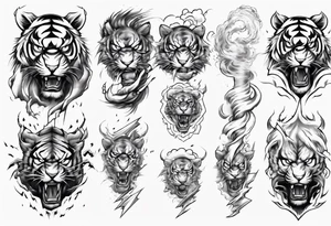 A thunder god tiger forearm tattoo, with lightning and clouds filling the area tattoo idea