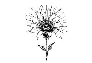 A long flower with stalk and with the centre being an eye and around the petals having black sunrays tattoo idea