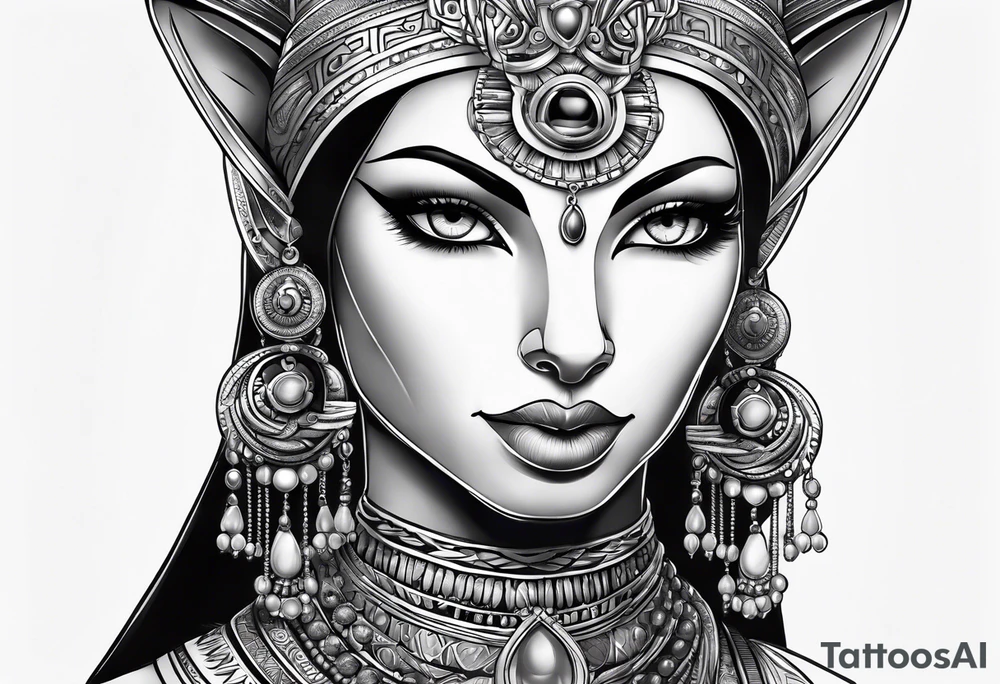 Bastet woman standing tattoo idea