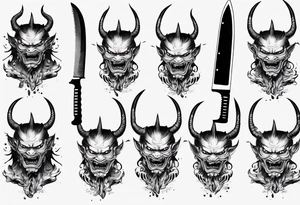 Japanese demon coming out of a knife blade tattoo idea