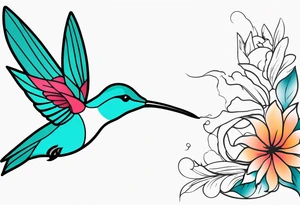 Humming bird and flower for placement on side boob tattoo idea