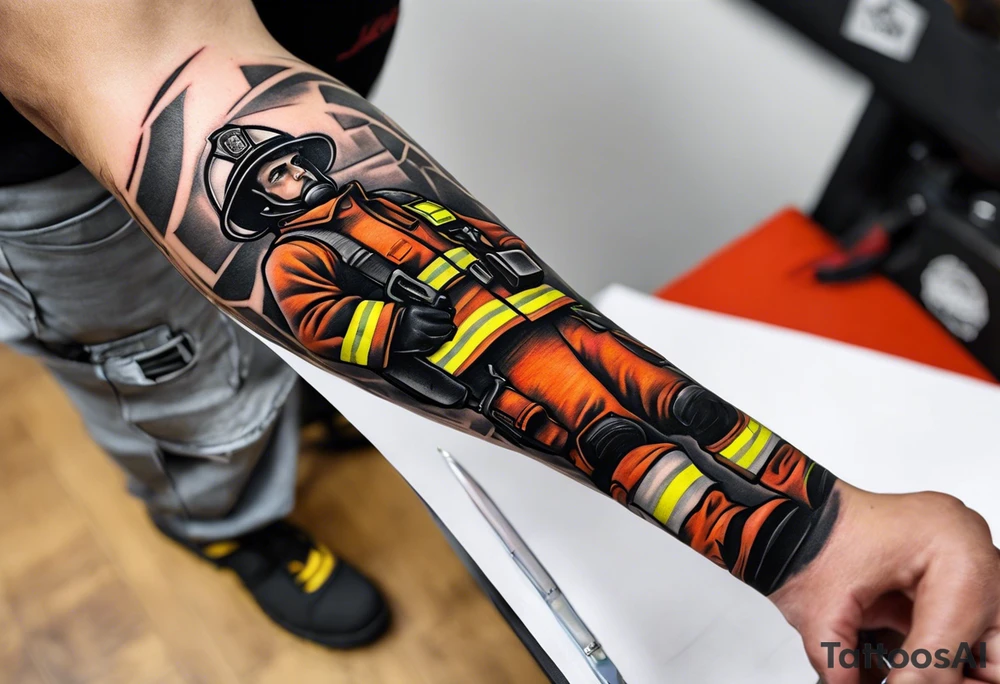 A forearm tattoo that includes firefighter tools tattoo idea