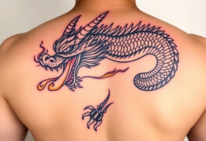 Fierce Japanese dragon breathing fire and ready for battle. tattoo idea