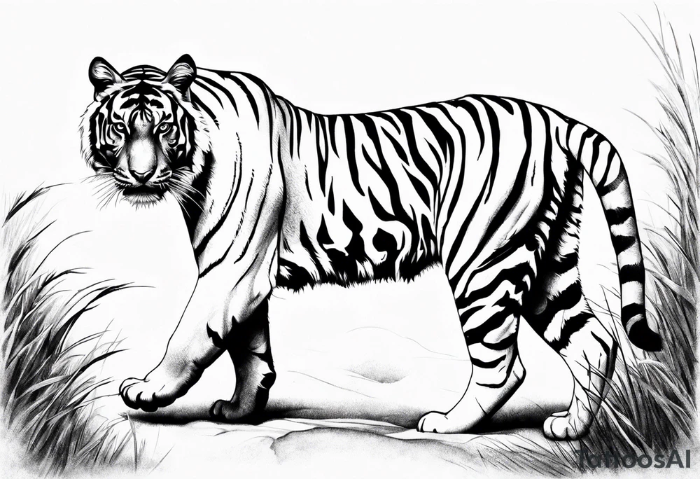 Tiger walking tattoo idea