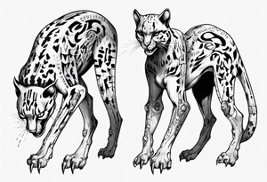 cybernetic ocelot full body teeth showing tattoo idea