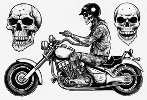 Skull riding motorcycle along the beach tattoo idea