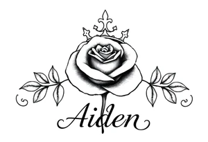 A Rose with a kings crown on it the name Aiden Infront of it bold tattoo idea