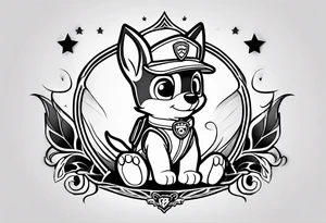 stitch sitting with paw patrol tattoo idea