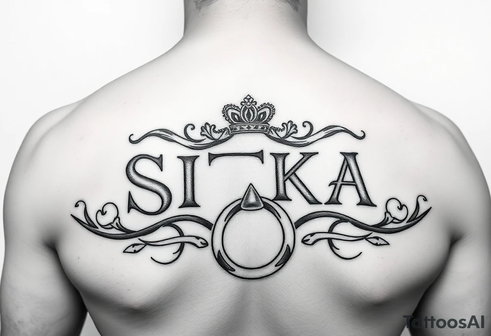 Create a tattoo with the word the word SITKA and a claddagh ring tattoo idea