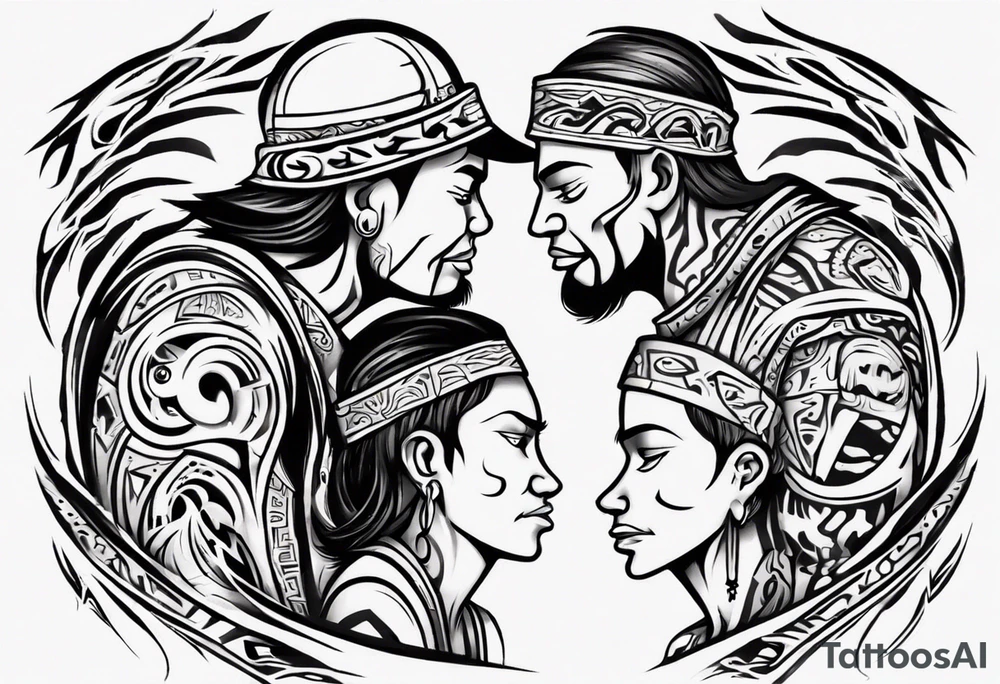 tribal father loving his son and wife making sure they are safe from the world and all the evil tattoo idea