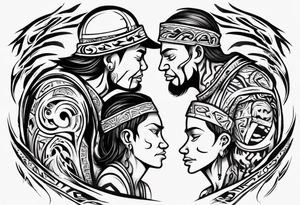 tribal father loving his son and wife making sure they are safe from the world and all the evil tattoo idea