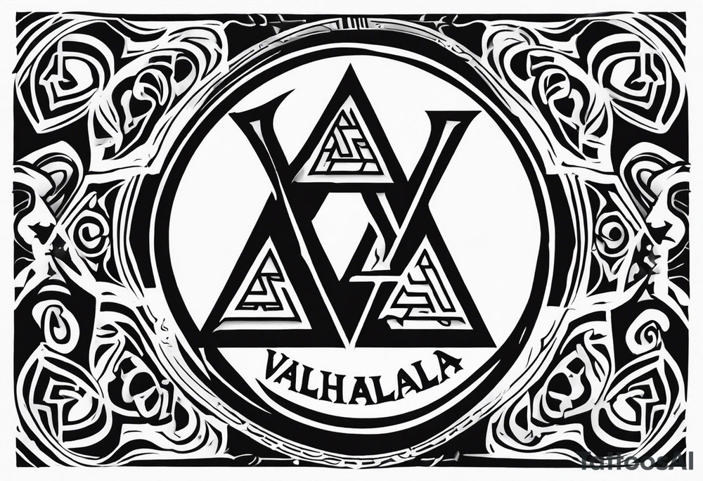 Valhalla stairs sword shield axe Valknut tattoo idea
