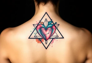 A triangle with a big heart in the center with a science theme tattoo idea