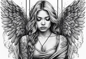 crying broken angel on swing tattoo idea
