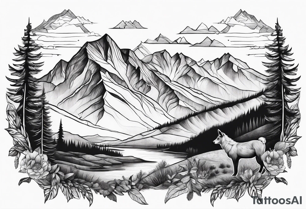 Mountains, animals, concept tattoo idea