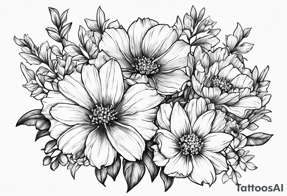 Simple Tattoo  of larkspur, carnation, violet,  daisy tattoo idea