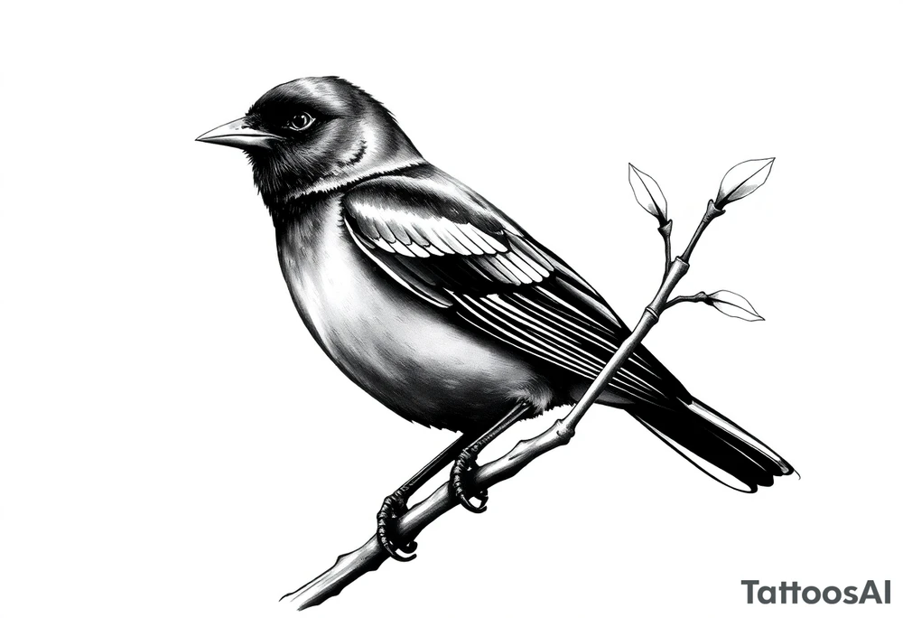 Male European Blackbird on a branch tattoo idea tattoo idea