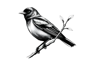 Male European Blackbird on a branch tattoo idea tattoo idea