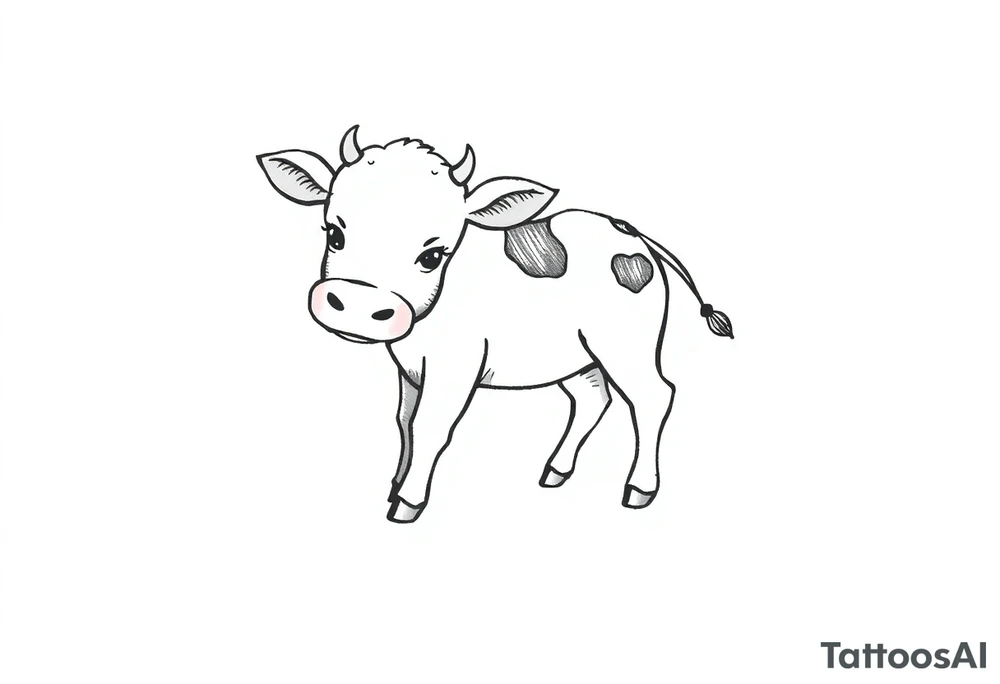 cute black and white baby cow tattoo idea