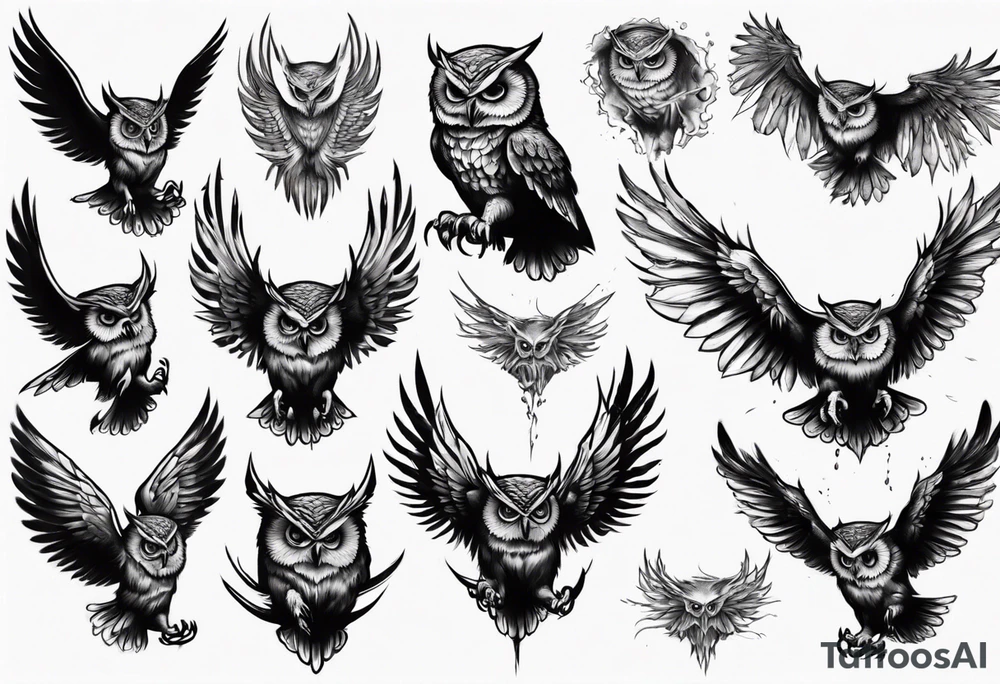 Demonic Owl Flying Attack. tattoo idea