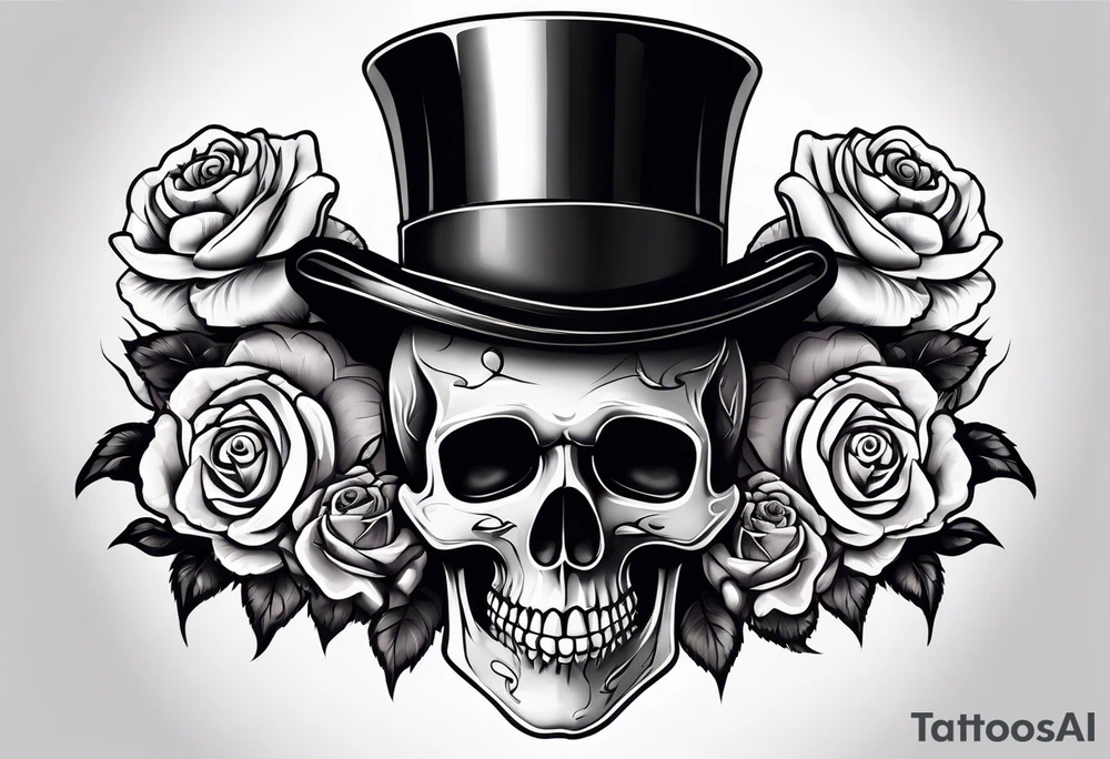 Gothic skull in top hat wrapped in roses tattoo idea