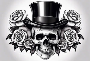Gothic skull in top hat wrapped in roses tattoo idea