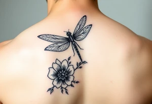 Tattoo  ecrit 'dinna fash'. style celtique linge noir fin avec fleur ecossai et dragonfly. position du tattoo main vers le pouce allonger tattoo idea