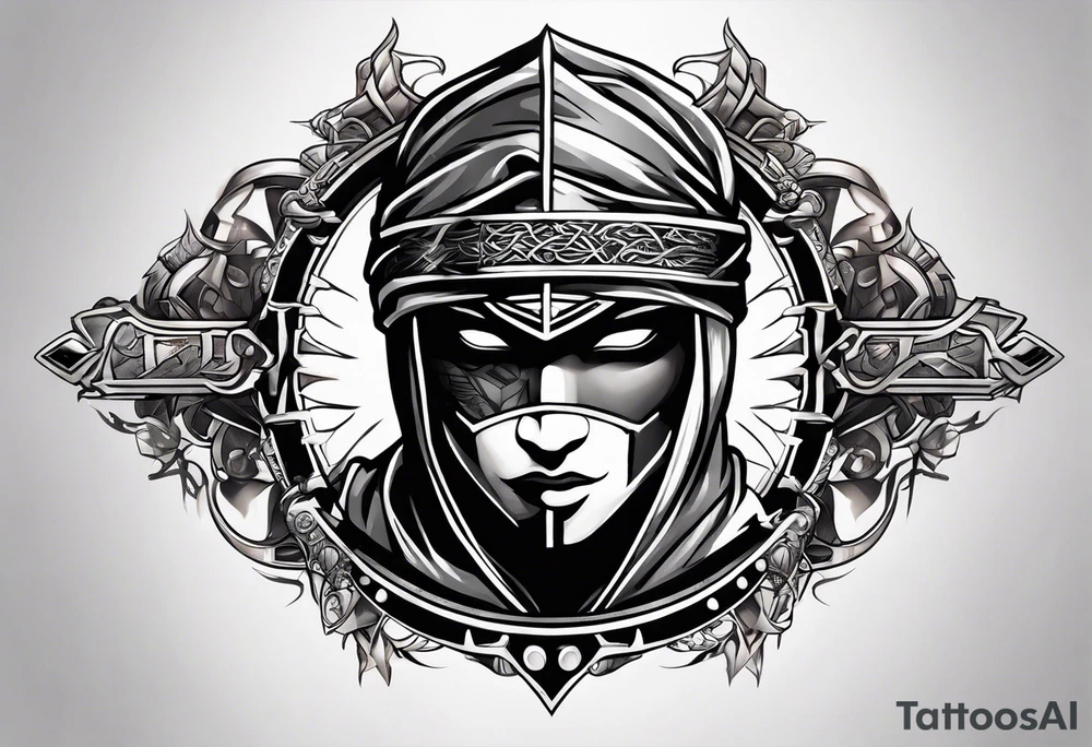 the letters A R in the middle of a ninja headband tattoo idea