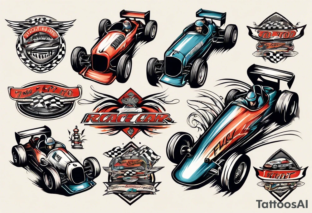Racecar driving on track tattoo idea