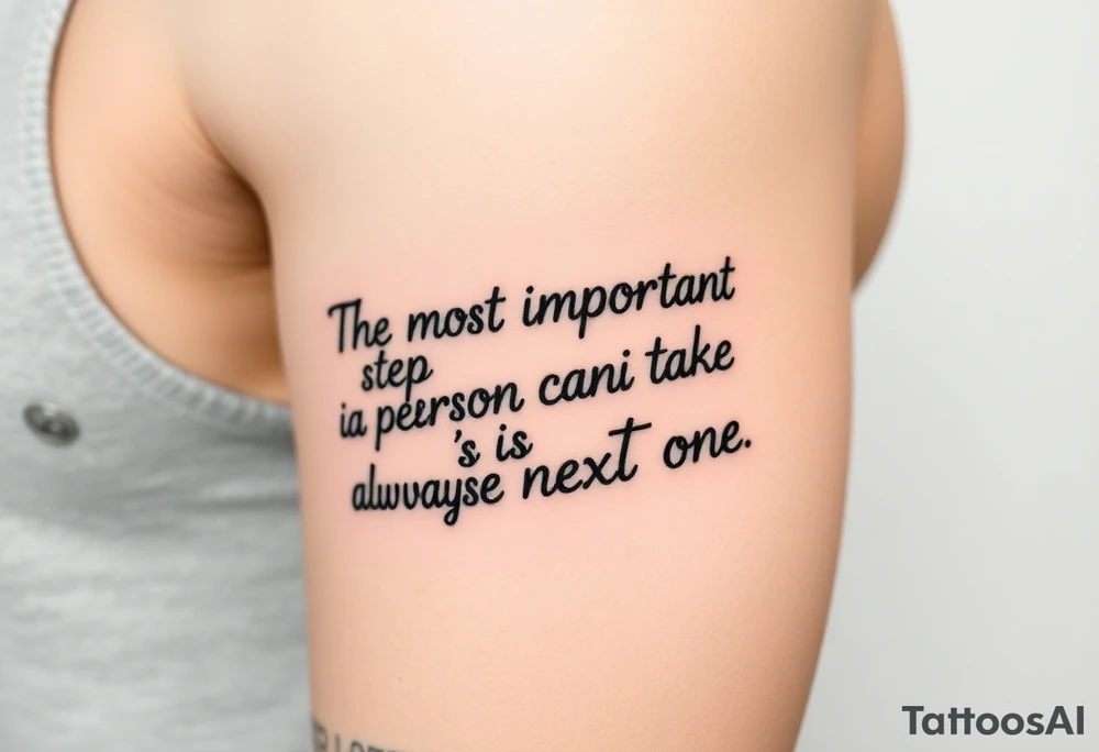 Design a tattoo for the outer arm using the phrase “the most important step a person can take is always the next one” tattoo idea