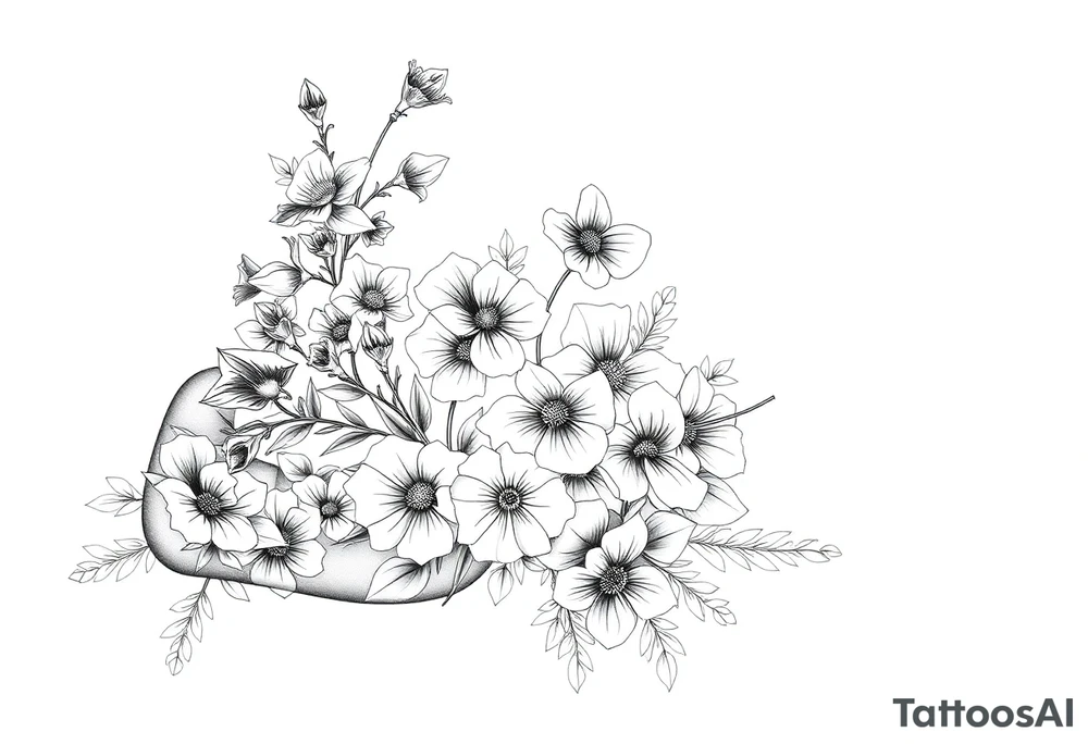 Full sleeve tattoo design of larkspur and hawthorn flowers, highly detailed line art, RED ink, elegant botanical style, intertwined composition, no shading, no human mock-up, clean stencil style suitable for tattooing, fit fully within boundaries. LINE ART ONLY, REMOVE HUMAN, NO SKIN, NO ARM, NO HUMAN BODY PARTS tattoo idea