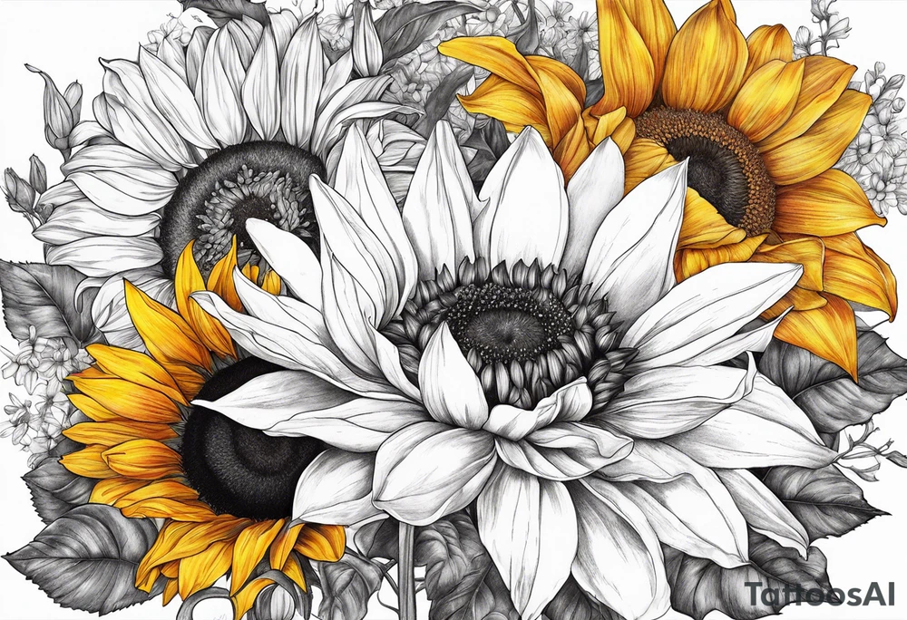 Sunflower, Lillie’s, roses, daisies, poppy’s tattoo idea