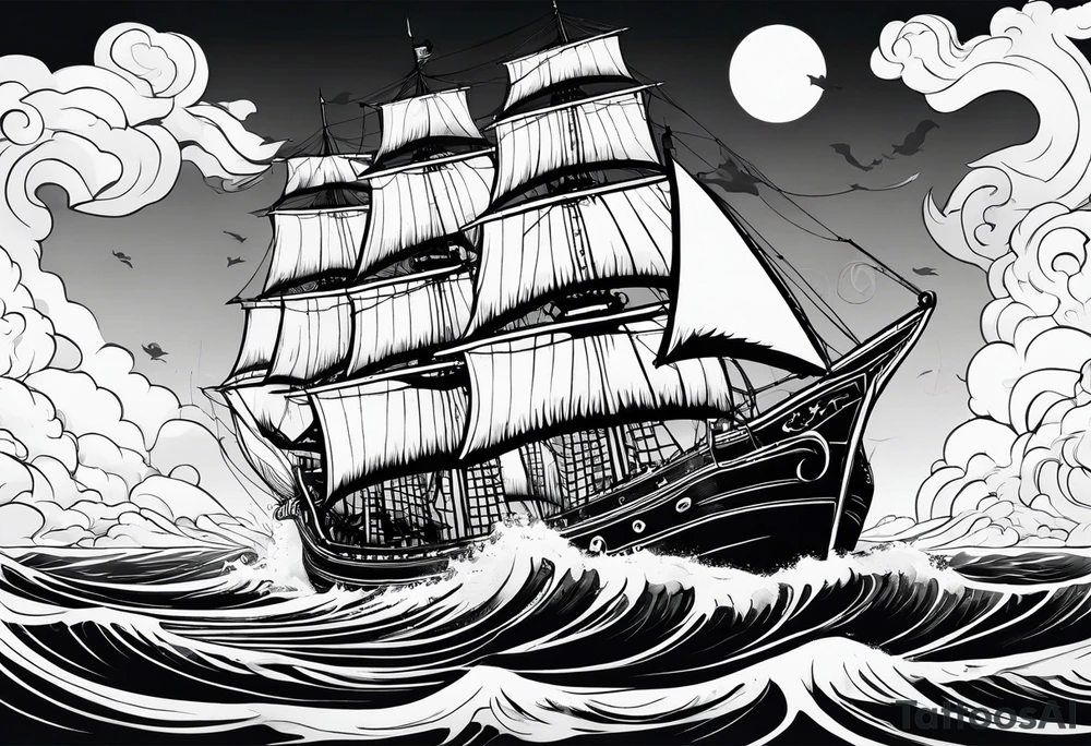 Slave ship with people, jumping off at sea tattoo idea