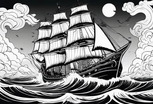 Slave ship with people, jumping off at sea tattoo idea