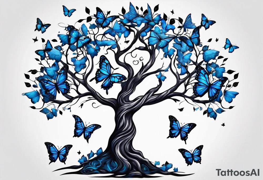 Tree of life with blue monarch butterflies tattoo idea