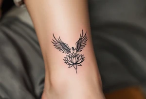 Fine thin lines very small minimalist tattoo combo of phenix and lotus tattoo idea