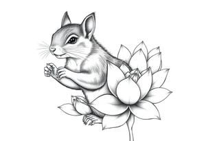 Fierce rabbid squirrel blooming lotus flowers tattoo idea