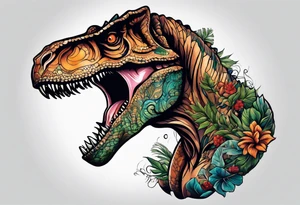 Greek god right arm sleeve with a small t-Rex tattoo idea
