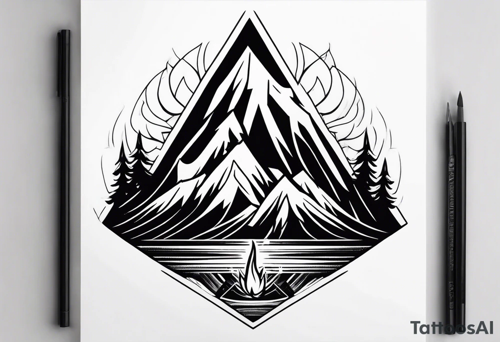 Strong mountain with a flame tattoo idea