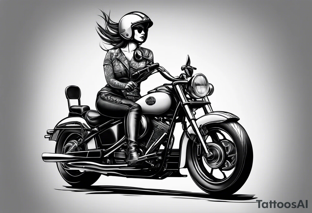 Frau mit Helm auf Motorrad tattoo idea