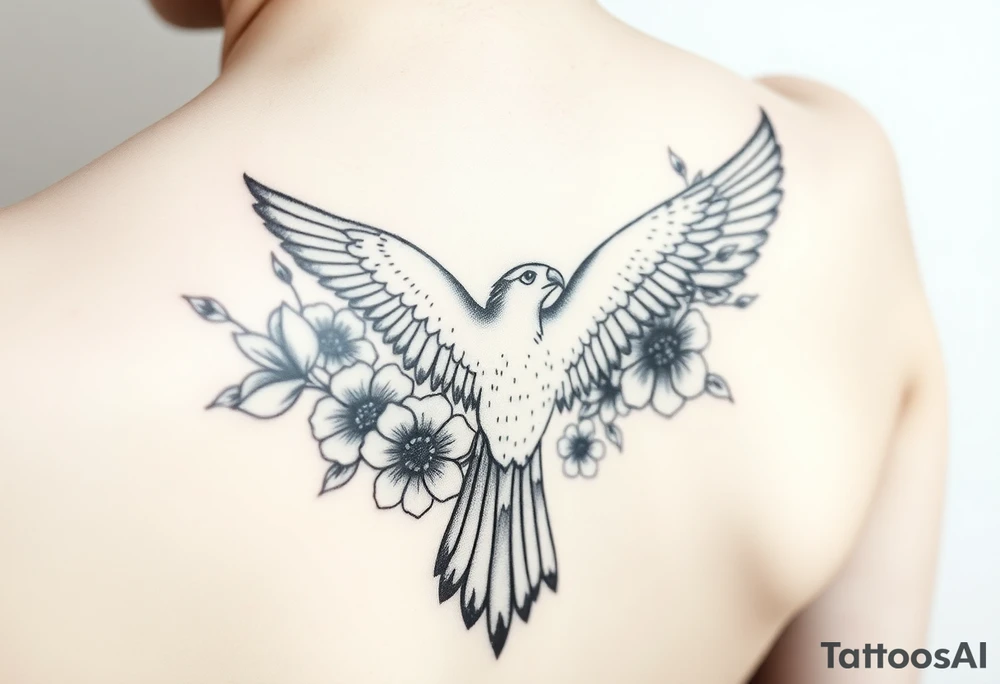 A hawk turning into flowers tattoo idea