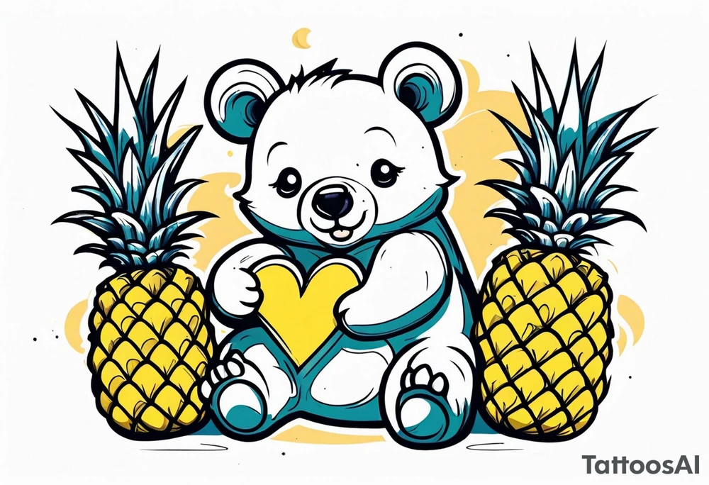 bear hugging pineapple tattoo idea