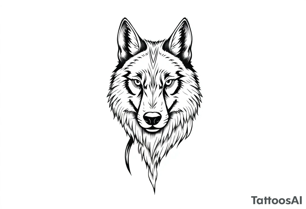 wolf head looking straight forward tattoo idea