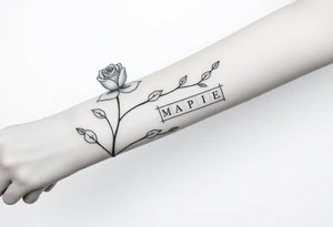 Rose on hand with vine wrapping around arm coming across to peck with family’s name on my peck in crossword tattoo idea