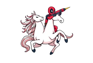 Deadpool riding a unicorn shooting Russian era rocket launcher tattoo idea