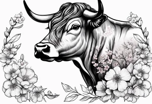 ox with sakura flowers tattoo idea