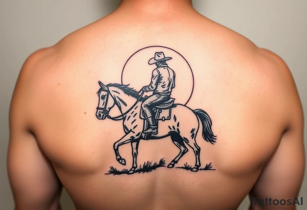 Cowboy riding a horse
 against a sunset tattoo idea