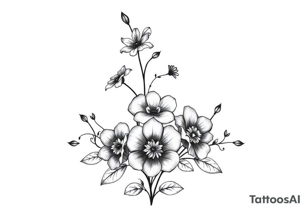 mother of 3 girls flowers names in stem Addy, Alizah, Aaliyah tattoo idea