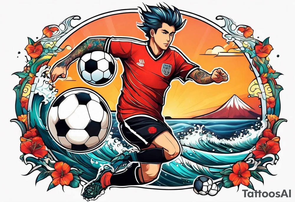 playing soccer in ocean tattoo idea
